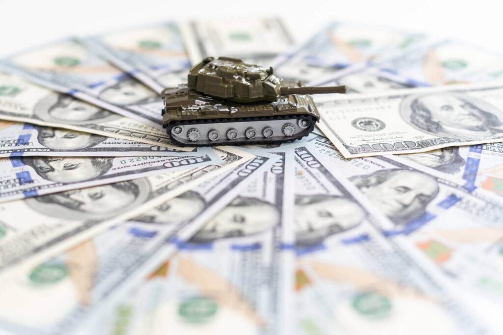 Tank on dollar banknotes