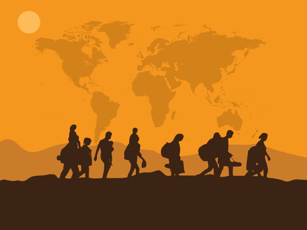 Vector illustration of Refugee concept design, It can use for Banners, Posters, Web, Digital, etc. Due to war, climate change, and global political issues, the refugee problem is gaining momentum.